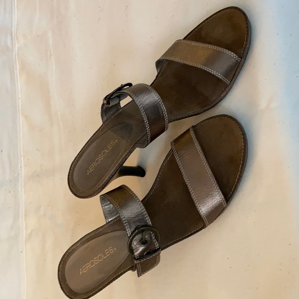 Bronze sandal slide with padded sole fir comfort